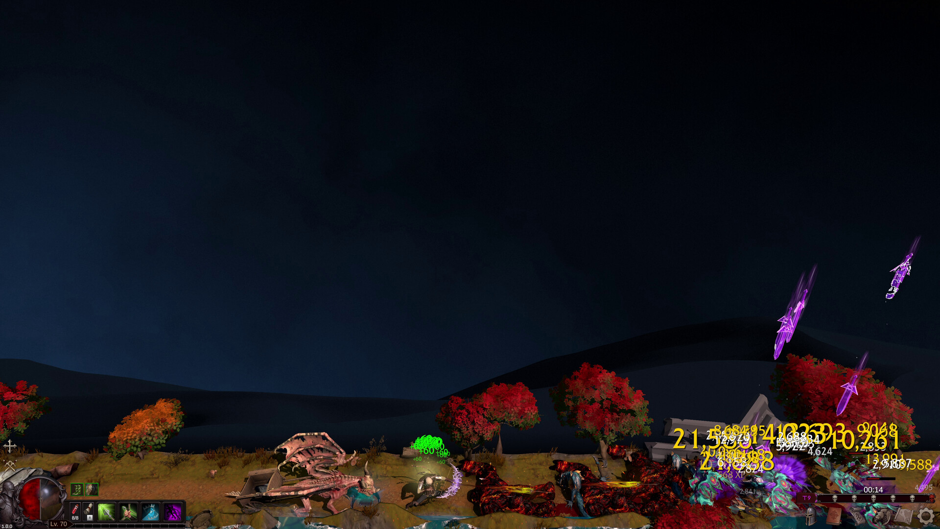A crowded combat scene with a tier indicator and timer.