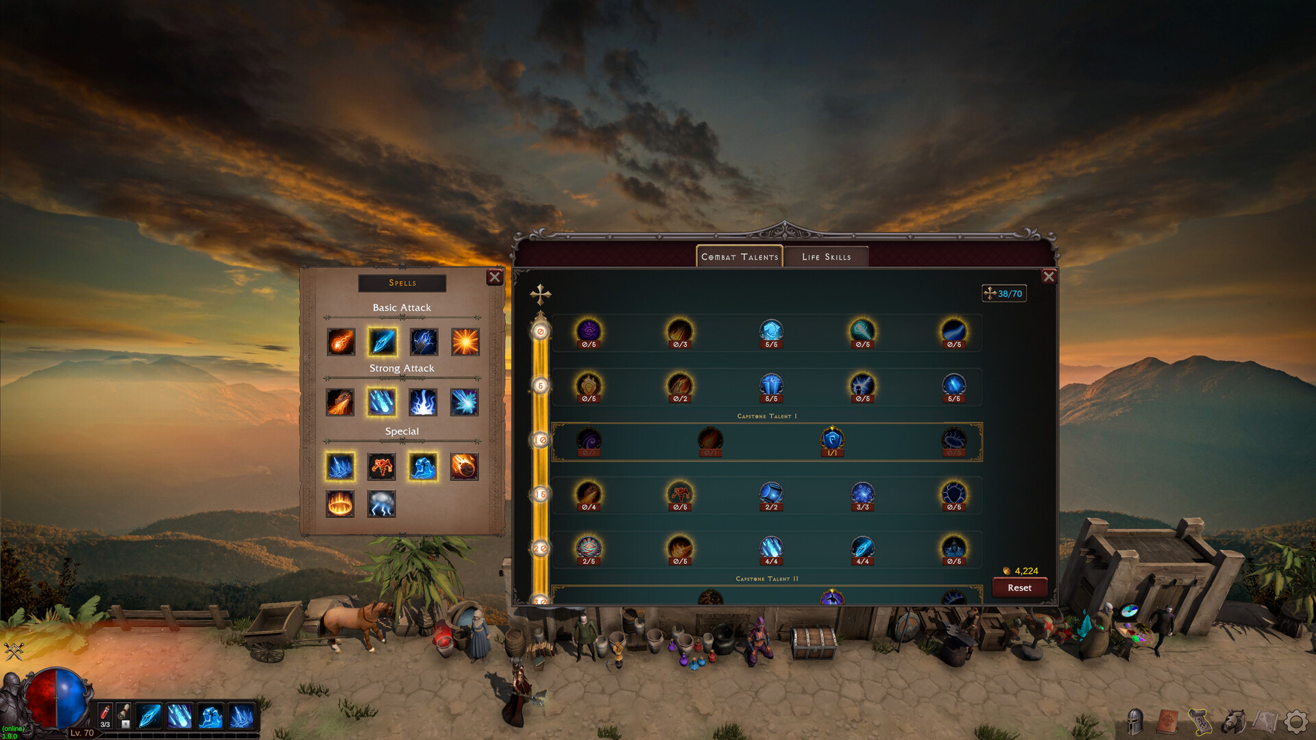 The spell selection panel beside the combat talent tree.